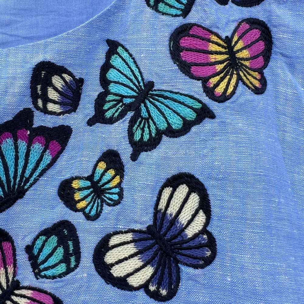 NWT Talbots Pretty Blue Embroidered Butterflies Sleeveless Linen Cotton Blend - Picture 3 of 6